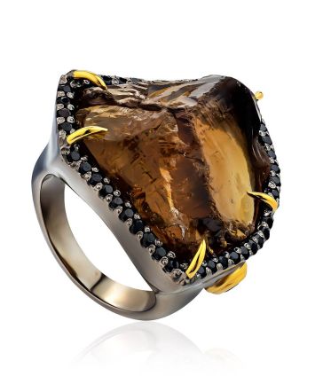 Silver Cocktail Ring With Bold Smoky Quartz And Spinel, Ring Size: 6.5 / 17, image 