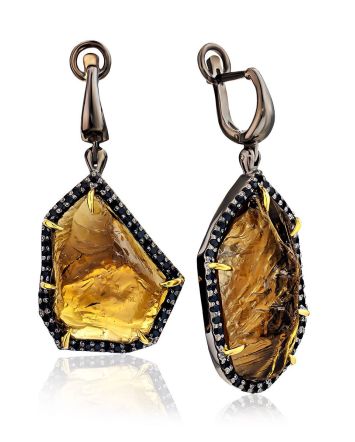 Asymmetric Silver Dangles With Smoky Quartz And Spinel, image 