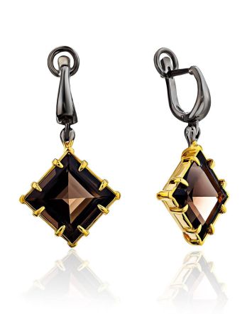 Impressive Geometric Design Silver Smoky Quartz Dangles, image 