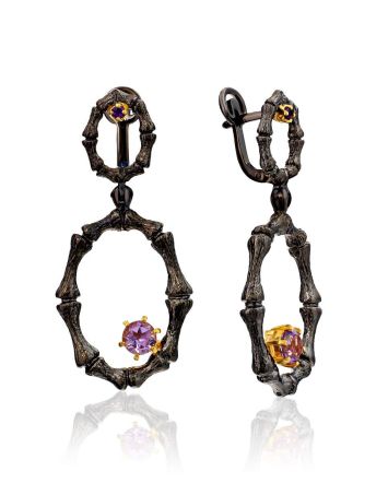 Fabulous Designer Silver Amethyst Dangle Earrings, image 