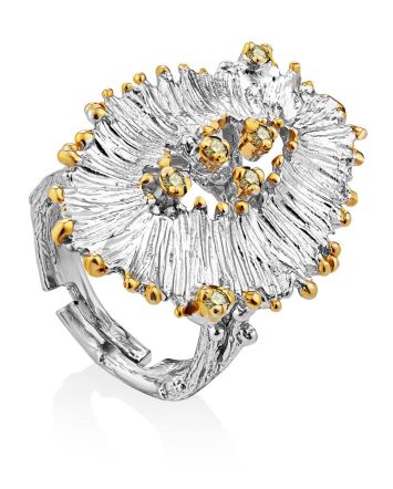 Voluminous Silver Chrysolite Cocktail Ring, Ring Size: Adjustable, image 