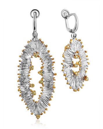 Asymmetric Design Silver Chrysolite Dangle Earrings, image 