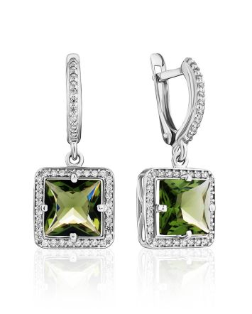 Chic Silver Dangle Earrings With Tourmaline And Crystals, image 