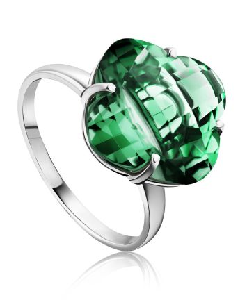 Luminous Faceted Prasiolite Ring, Ring Size: 8.5 / 18.5, image 