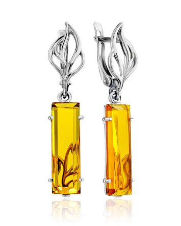 Lustrous Silver Citrine Dangle Earrings, image 