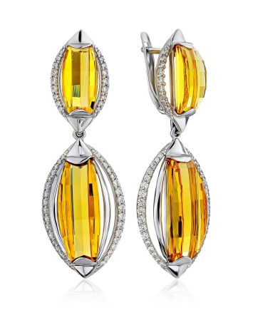 Luminous Silver Citrine Dangle Earrings, image 