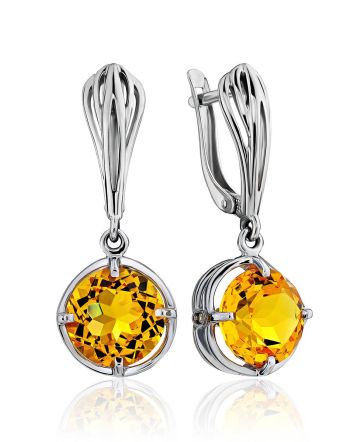 Bright Silver Citrine Dangles Earrings, image 