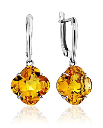 Clover Shaped Silver Citrine Earrings, image 
