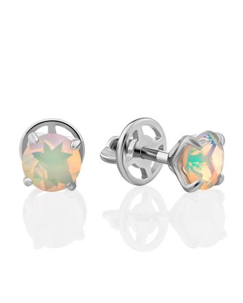 Minimalist Silver Opal Studs, image 