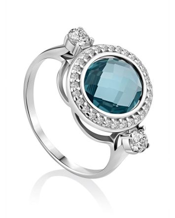 Stylish Silver Ring With Topaz And Crystals, Ring Size: 7 / 17.5, image 
