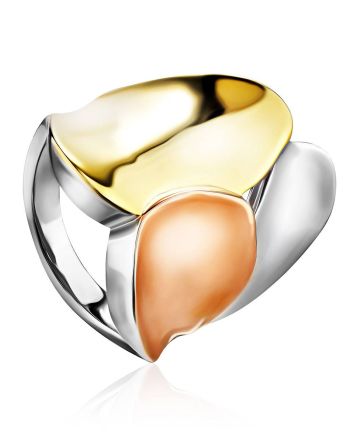 Chunky Gold Plated Silver Trinity Ring The Liquid, Ring Size: 8.5 / 18.5, image 