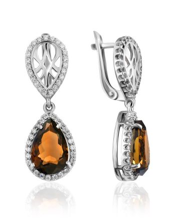 Silver Smoky Quartz Drop Earrings, image 