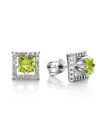 Geometric Silver Chrysolite Stud Earrings, image 