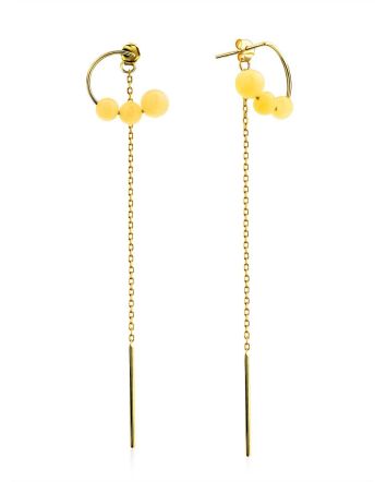 Boho Chic Gilded Silver Chain Dangle Earrings With Amber The Palazzo, image 