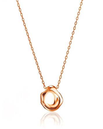Rose Gold Plated on Sterling Silver Textured Disk Pendant Necklace The Liquid, image 