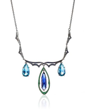 Fabulous Silver Necklace With Blue And Green Stones, image 