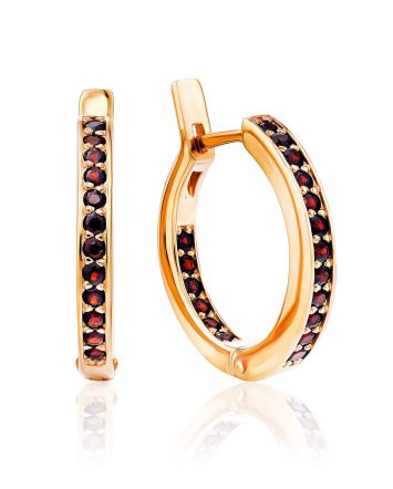 Chic Gilded Silver Garnet Hoops, image 