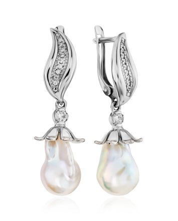 Stunning Silver Earrings With Baroque Pearl And Crystals, image 