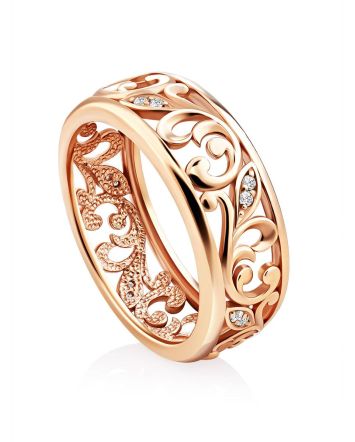 Ornate Gold Crystal Band Ring, Ring Size: 6.5 / 17, image 