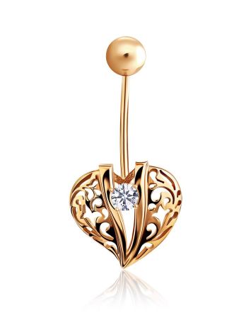 Leaf Motif Gold Crystal Belly Button Ring, image 