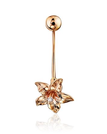 Floral Design Golden Belly Button Piercing Ring, image 