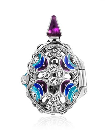 Whimsical Silver Enamel Locket Egg Pendant With Angel The Romanov, image 