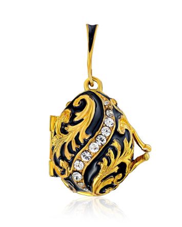Leaf Motif Gilded Silver Enamel Locket Pendant With Tiny Enamel Butterfly The Romanov, image 