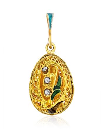 Fabulous Gilded Silver Enamel Egg Pendant With Crystals The Romanov, image 