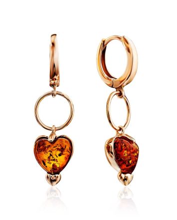 Rose Gold Plated Silver Earrings With Heart Shaped Amber Dangles The Palazzo, image 