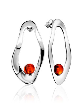 Abstract Design Silver Amber Earrings The Palazzo, image 