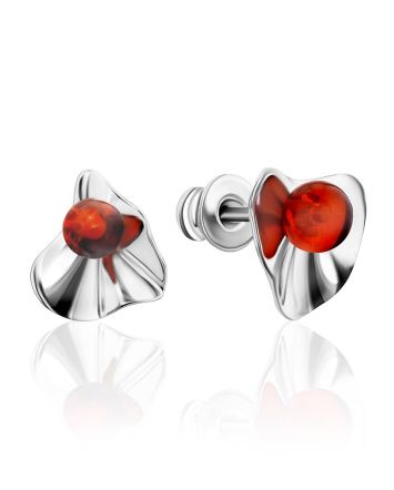 Bright Silver Amber Stud Earrings The Palazzo, image 