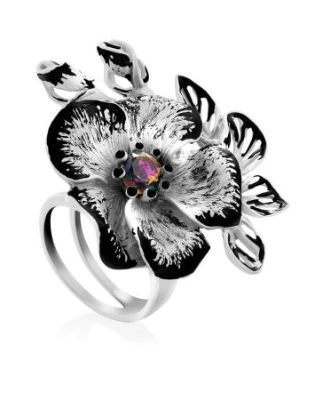 Floral Design Silver Adjustable Ring, Ring Size: Adjustable, image 
