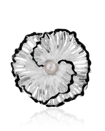 Floral Design Silver Pearl Pendant, image 