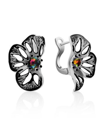 Chic Silver Enamel Floral Earrings, image 