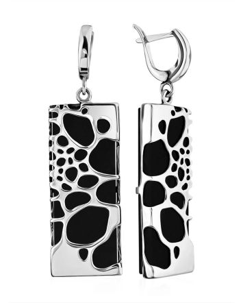 Bold Geometric Silver Jet Earrings, image 