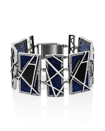 Chunky Silver Link Bracelet With Denim And Obsidian, image 