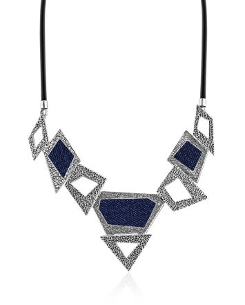 Bold Geometric Silver Necklace With Jeans Elements, image 
