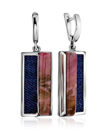 Geometric Silver Rhodonite Dangle Earrings, image 