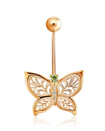 Butterfly Motif Gilded Silver Navel Ring, image 