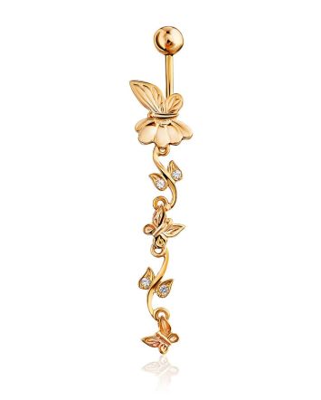 Butterfly Motif Gilded Silver Navel Piercing, image 