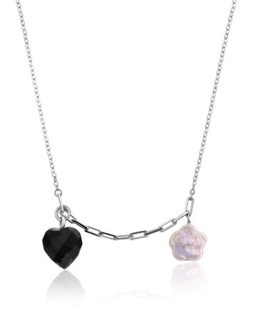 Cute Silver Necklace With Amber And Pearl Pendants The Palazzo, image 