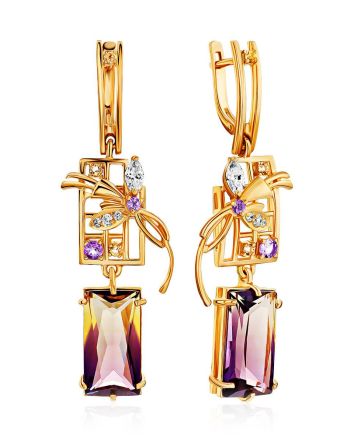 Fabulous Gilded Silver Ametrine Earrings With Amethyst And Citrine, image 