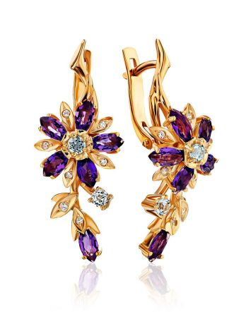 Floral Design Amethyst Topaz Earrings, image 