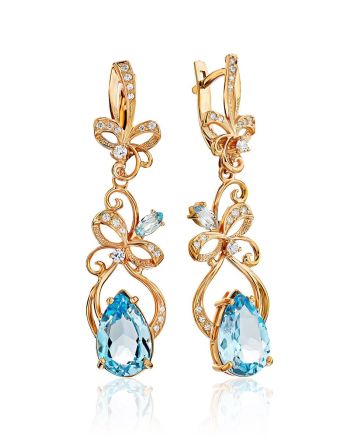 Fabulous Gilded Silver Topaz Dangle Earrings, image 