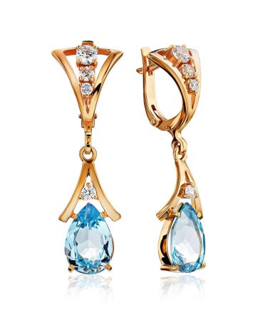 Exquisite Gilded Silver Topaz Drop Earrings, image 