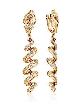 Shimmering Gilded Silver Crystals Dangle Earrings, image 