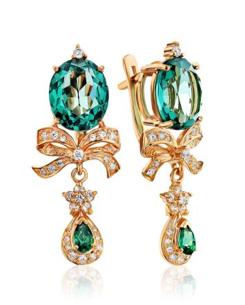 Amazing Gilded Silver Earrings With Green Quartz And Crystals, image 