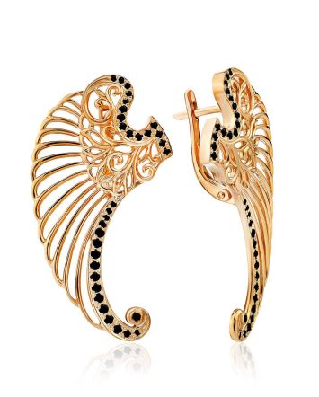 Wing Motif Gilded Silver Earrings, image 