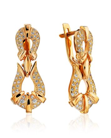 Gilded Silver Crystal Encrusted Drop Earrings, image 