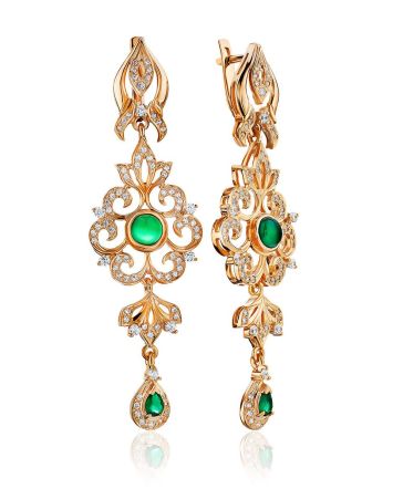 Ornate Gilded Silver Agate Dangle Earrings, image 